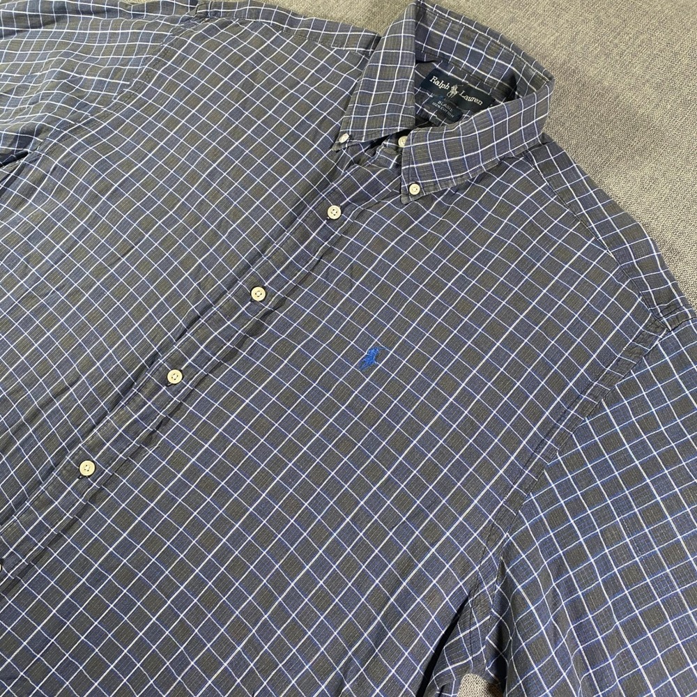 Ralph Lauren Blaire Men's Blue Gray Plaid Short Sleeve Button Down Shirt Large‎